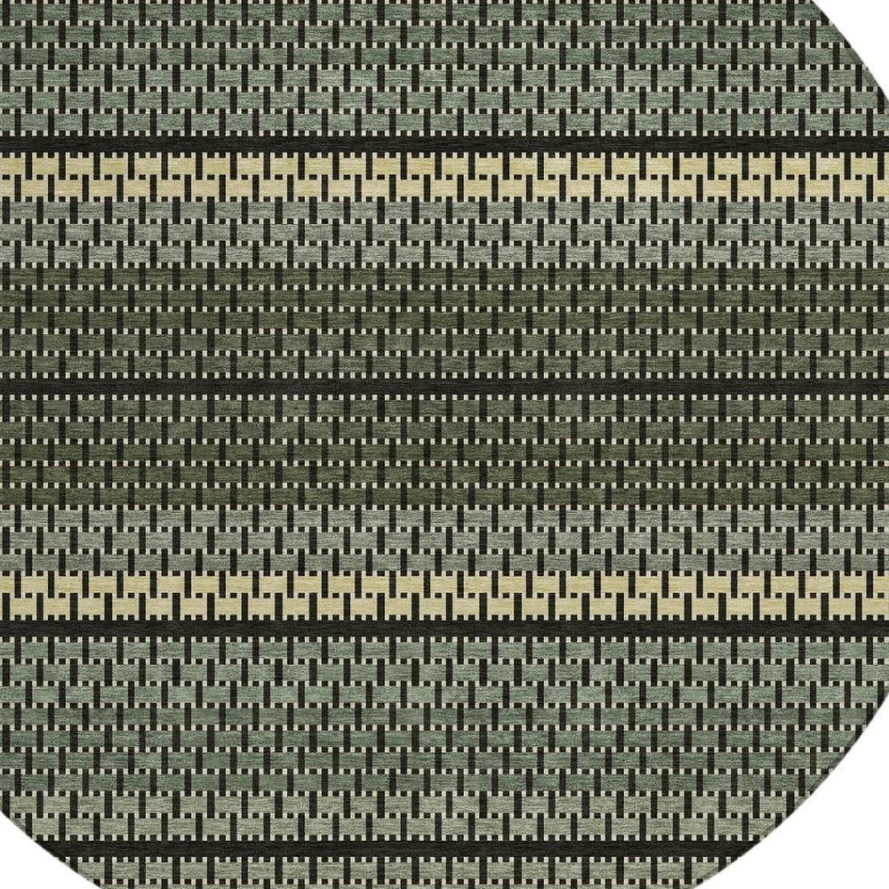 HomeRoots 8' Moss Green Round Striped Rug – Stylish, Washable, Durable for Indoor & Outdoor Spaces, Easy Care 691586