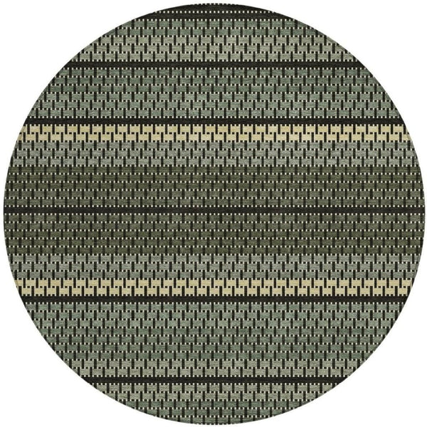 HomeRoots 8' Moss Green Round Striped Rug – Stylish, Washable, Durable for Indoor & Outdoor Spaces, Easy Care 691586