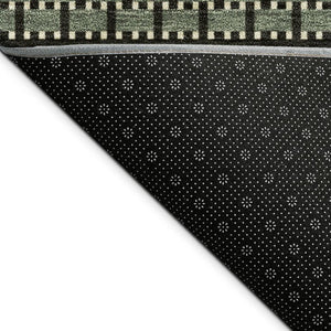 HomeRoots 8' X 10' Stylish Moss Green, Wheat & Black Striped Washable Area Rug for Indoor & Outdoor Use 691587