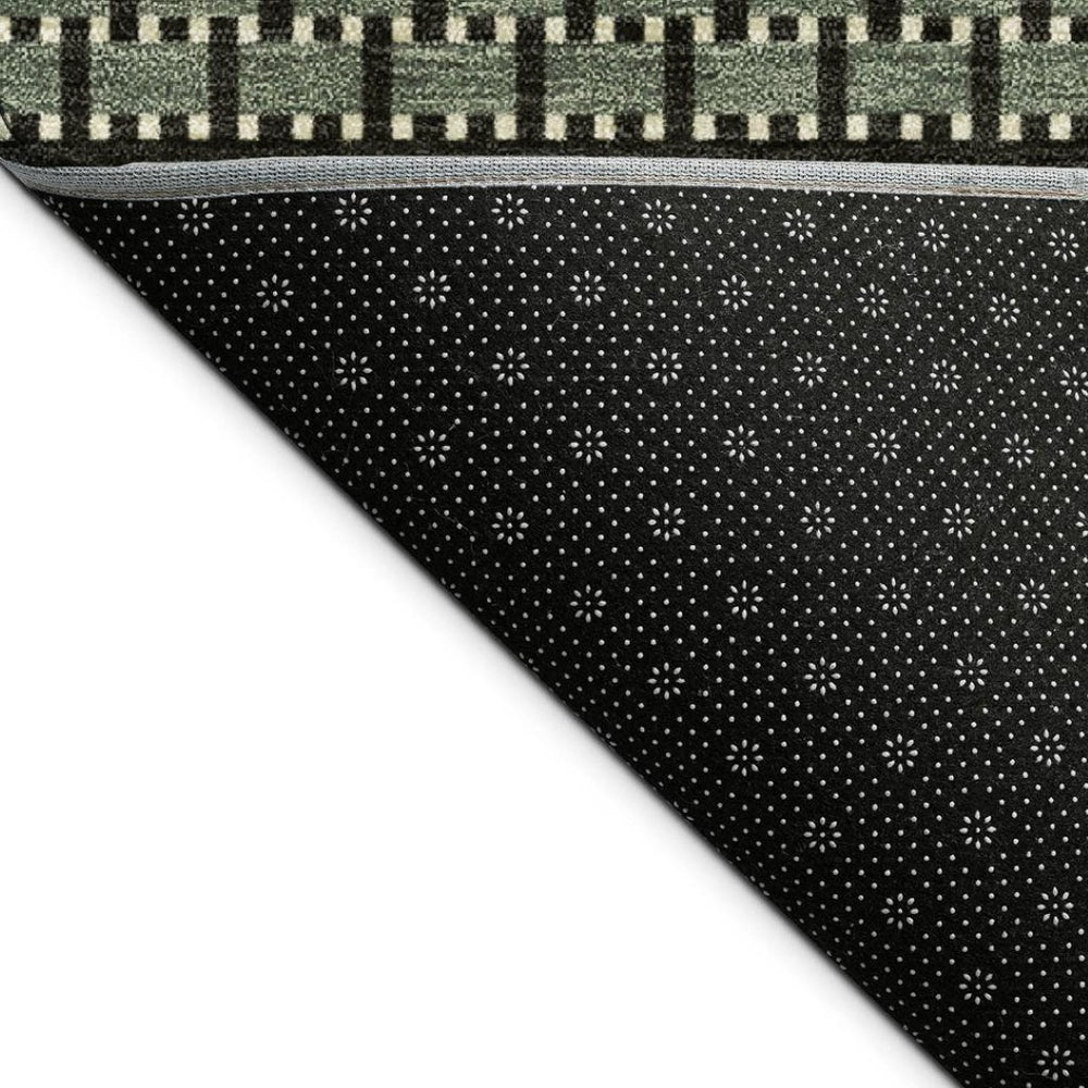 HomeRoots 9' X 12' Stylish Moss Green & Black Striped Washable Area Rug for Indoor & Outdoor Use 691588