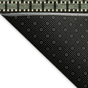 HomeRoots 9' X 12' Stylish Moss Green & Black Striped Washable Area Rug for Indoor & Outdoor Use 691588