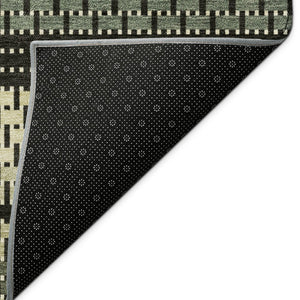 HomeRoots 9' X 12' Stylish Moss Green & Black Striped Washable Area Rug for Indoor & Outdoor Use 691588
