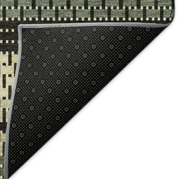 HomeRoots 9' X 12' Stylish Moss Green & Black Striped Washable Area Rug for Indoor & Outdoor Use 691588