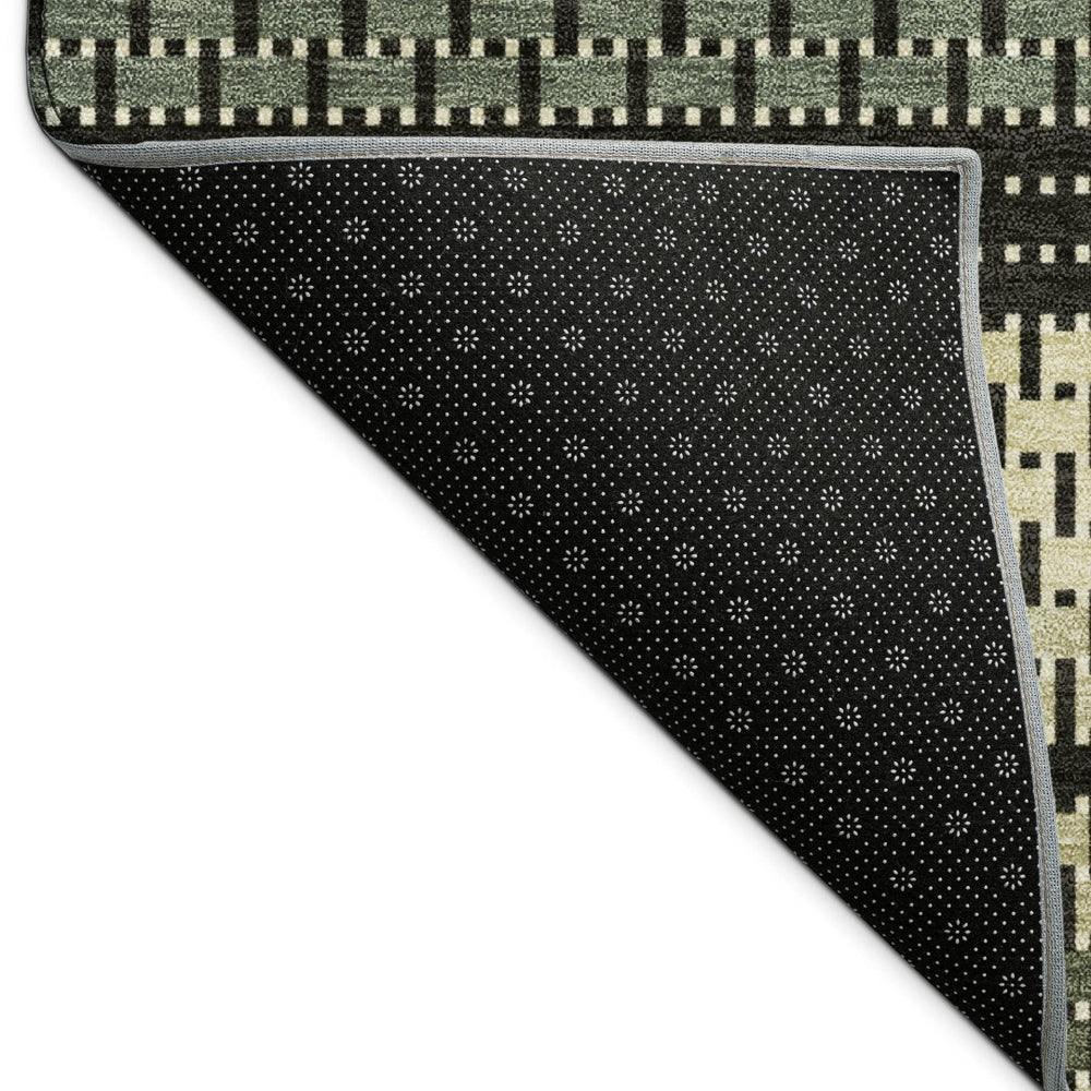 HomeRoots 9' X 12' Stylish Moss Green & Black Striped Washable Area Rug for Indoor & Outdoor Use 691588