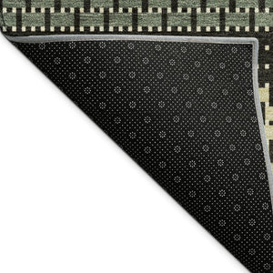 HomeRoots 10' Stylish Moss Green, Wheat & Black Striped Washable Area Rug for Indoor & Outdoor Spaces 691589
