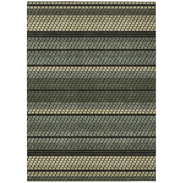 HomeRoots 10' Stylish Moss Green, Wheat & Black Striped Washable Area Rug for Indoor & Outdoor Spaces 691589