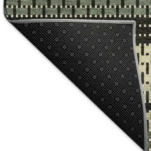 HomeRoots 10' Stylish Moss Green, Wheat & Black Striped Washable Area Rug for Indoor & Outdoor Spaces 691589
