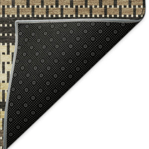 HomeRoots 5' Stylish Gold Beige Copper Striped Washable Area Rug for Indoor & Outdoor High-Traffic Spaces 691591