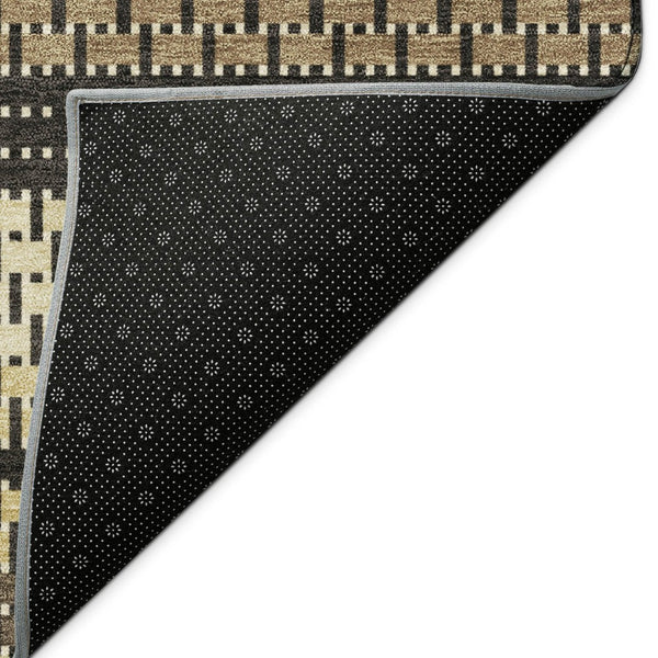 HomeRoots 5' Stylish Gold Beige Copper Striped Washable Area Rug for Indoor & Outdoor High-Traffic Spaces 691591