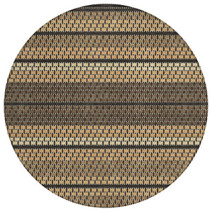 HomeRoots 8' Striped Gold Beige and Copper Round Area Rug - Washable, Stain-Resistant for Indoor & Outdoor Use 691592