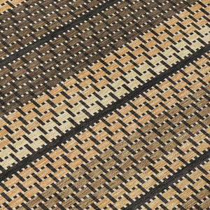 HomeRoots 8' Striped Gold Beige and Copper Round Area Rug - Washable, Stain-Resistant for Indoor & Outdoor Use 691592