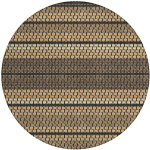 HomeRoots 8' Striped Gold Beige and Copper Round Area Rug - Washable, Stain-Resistant for Indoor & Outdoor Use 691592