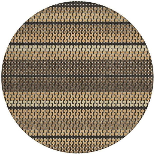 HomeRoots 8' Striped Gold Beige and Copper Round Area Rug - Washable, Stain-Resistant for Indoor & Outdoor Use 691592