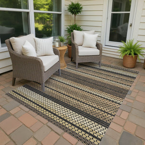 HomeRoots 9' Stylish Gold Beige Copper Striped Indoor Outdoor Area Rug - Durable, Washable & Versatile Design 691594