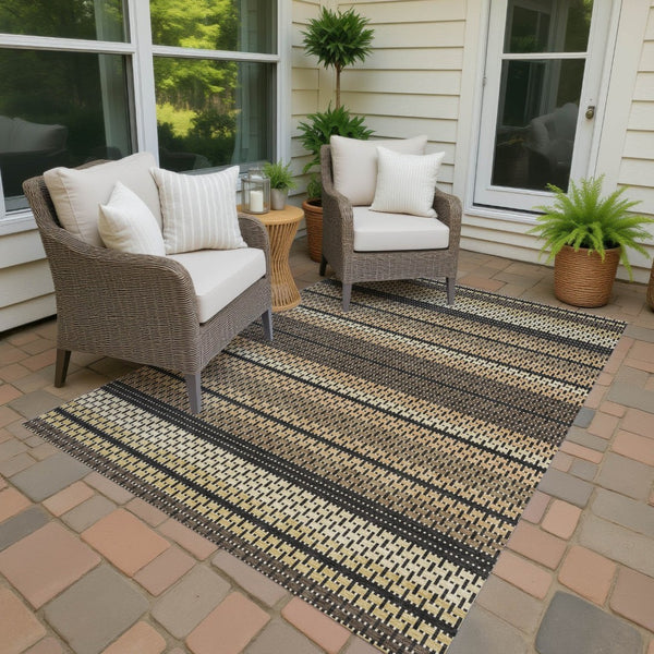HomeRoots 9' Stylish Gold Beige Copper Striped Indoor Outdoor Area Rug - Durable, Washable & Versatile Design 691594