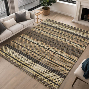HomeRoots 9' Stylish Gold Beige Copper Striped Indoor Outdoor Area Rug - Durable, Washable & Versatile Design 691594