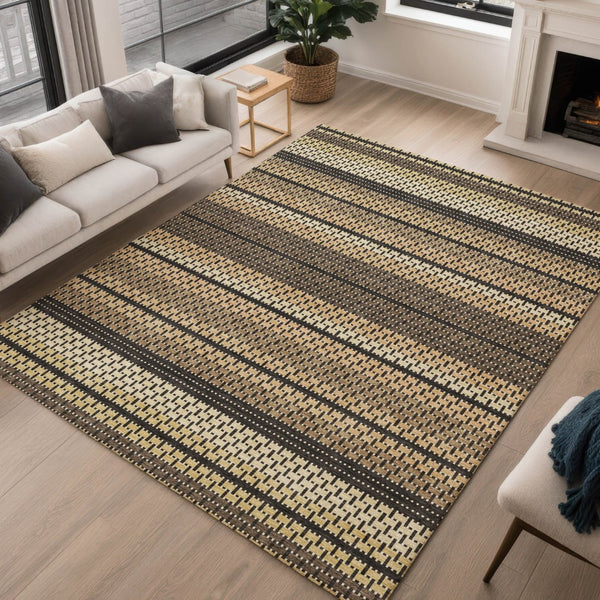 HomeRoots 9' Stylish Gold Beige Copper Striped Indoor Outdoor Area Rug - Durable, Washable & Versatile Design 691594
