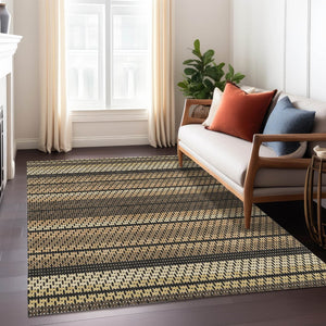 HomeRoots 9' Stylish Gold Beige Copper Striped Indoor Outdoor Area Rug - Durable, Washable & Versatile Design 691594