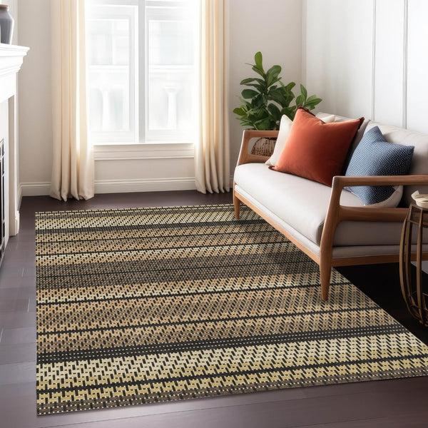 HomeRoots 9' Stylish Gold Beige Copper Striped Indoor Outdoor Area Rug - Durable, Washable & Versatile Design 691594