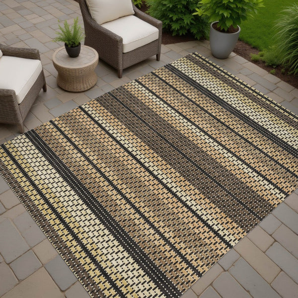 HomeRoots 9' Stylish Gold Beige Copper Striped Indoor Outdoor Area Rug - Durable, Washable & Versatile Design 691594