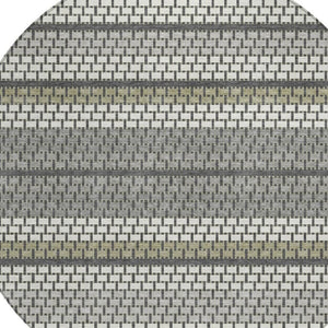 HomeRoots 8' Round Striped Area Rug in Gray, Silver & Ivory - Stylish, Washable, Indoor/Outdoor Durability! 691598