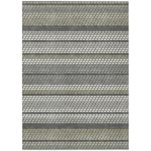 HomeRoots 9' X 12' Stylish Gray Silver Ivory Striped Washable Area Rug - Durable, Versatile for Indoor & Outdoor Use 691600
