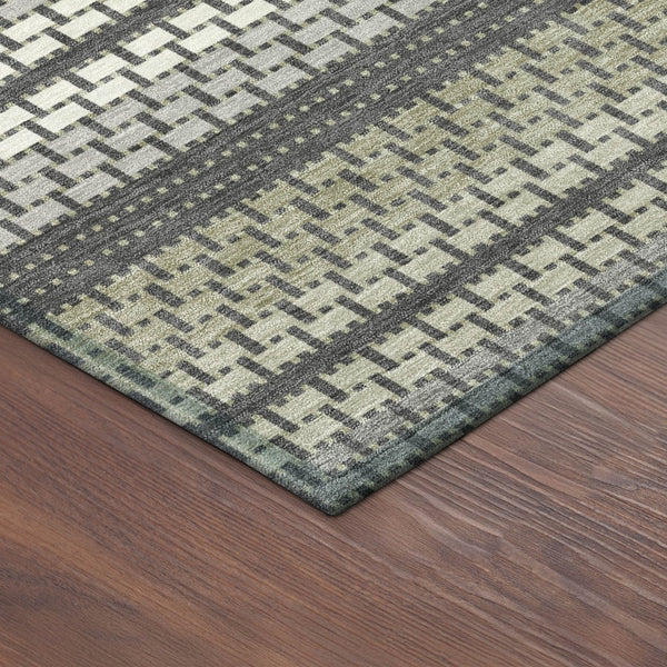 HomeRoots 9' X 12' Stylish Gray Silver Ivory Striped Washable Area Rug - Durable, Versatile for Indoor & Outdoor Use 691600