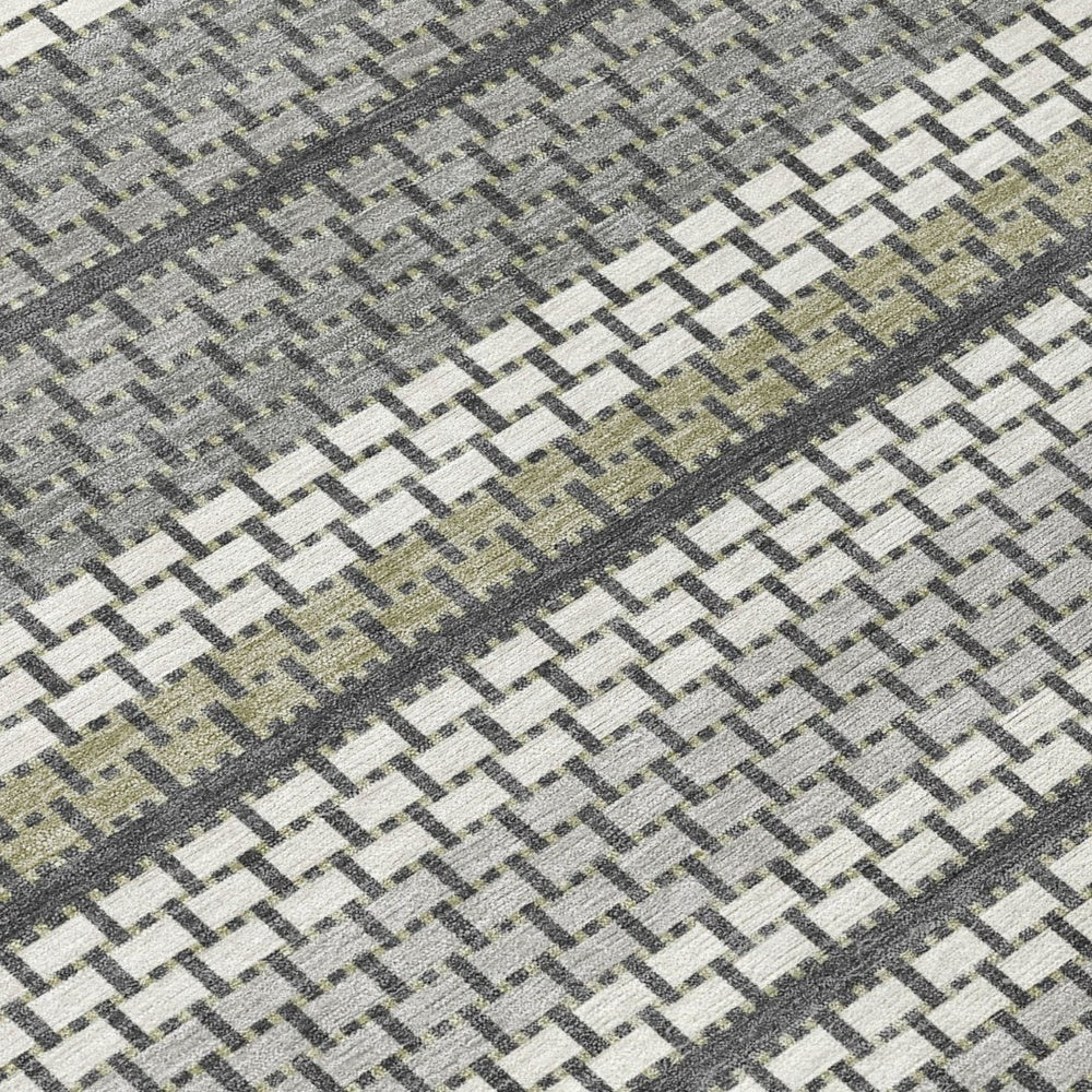 HomeRoots 9' X 12' Stylish Gray Silver Ivory Striped Washable Area Rug - Durable, Versatile for Indoor & Outdoor Use 691600