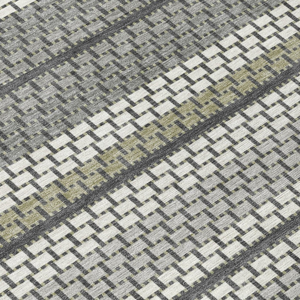 HomeRoots 9' X 12' Stylish Gray Silver Ivory Striped Washable Area Rug - Durable, Versatile for Indoor & Outdoor Use 691600