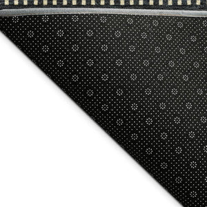 HomeRoots 5' X 8' Navy Blue Gold Black Striped Area Rug - Durable, Washable, Stylish for Indoor & Outdoor Use 691603
