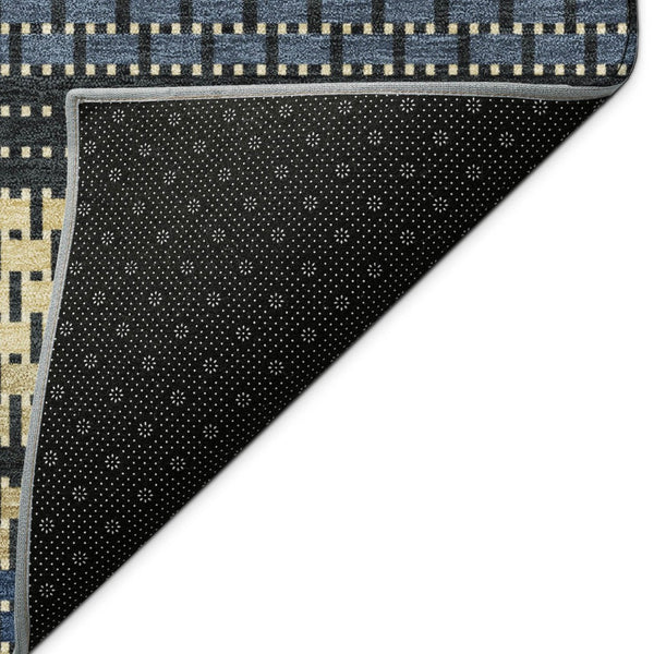HomeRoots 10' Navy Blue, Gold & Black Striped Area Rug - Stylish, Washable & Durable for Indoor/Outdoor Use! 691607