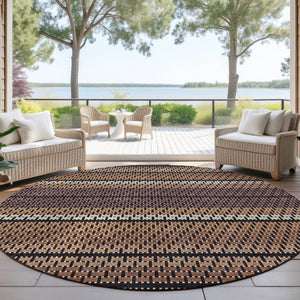 HomeRoots 8' Round Washable Indoor Outdoor Area Rug in Rust, Beige & Black - Stylish, Durable & Versatile! 691610