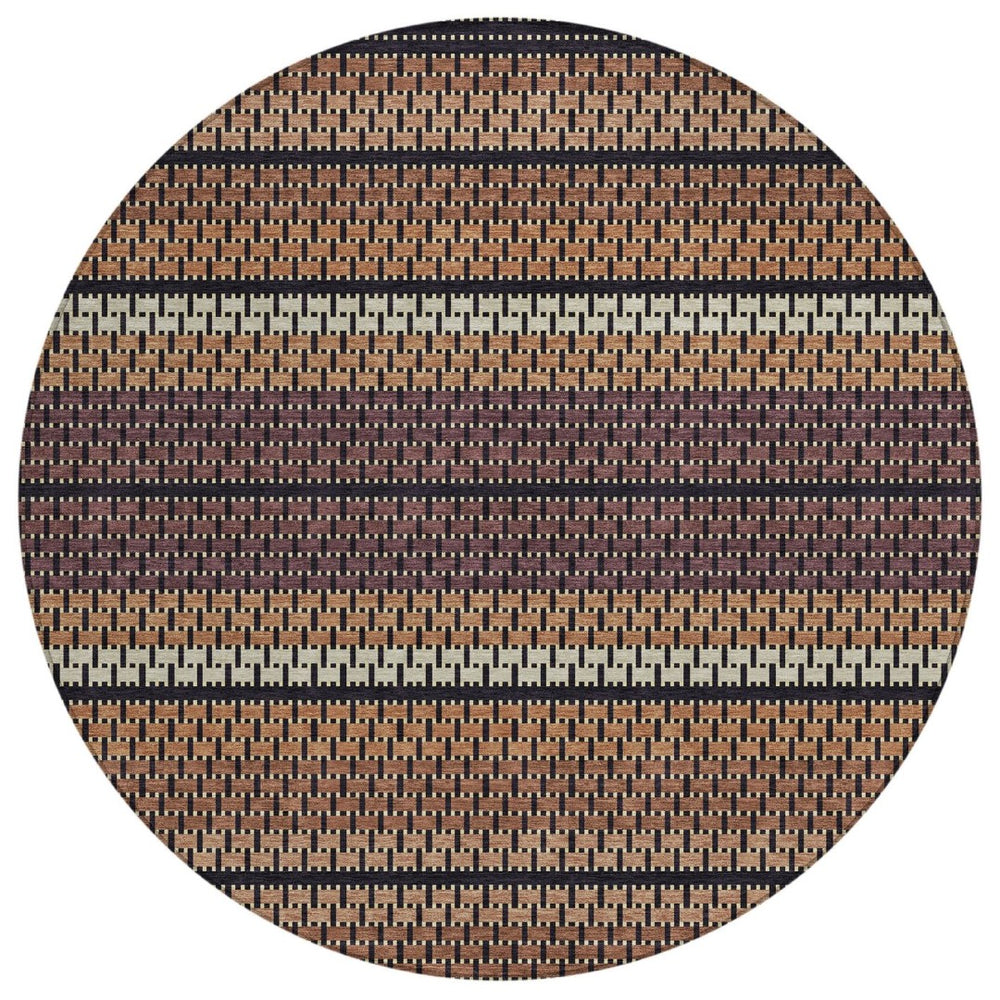 HomeRoots 8' Round Washable Indoor Outdoor Area Rug in Rust, Beige & Black - Stylish, Durable & Versatile! 691610