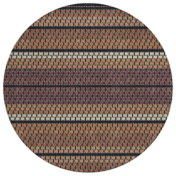HomeRoots 8' Round Washable Indoor Outdoor Area Rug in Rust, Beige & Black - Stylish, Durable & Versatile! 691610