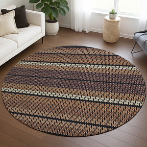 HomeRoots 8' Round Washable Indoor Outdoor Area Rug in Rust, Beige & Black - Stylish, Durable & Versatile! 691610
