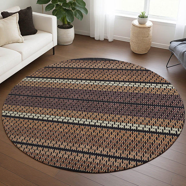 HomeRoots 8' Round Washable Indoor Outdoor Area Rug in Rust, Beige & Black - Stylish, Durable & Versatile! 691610