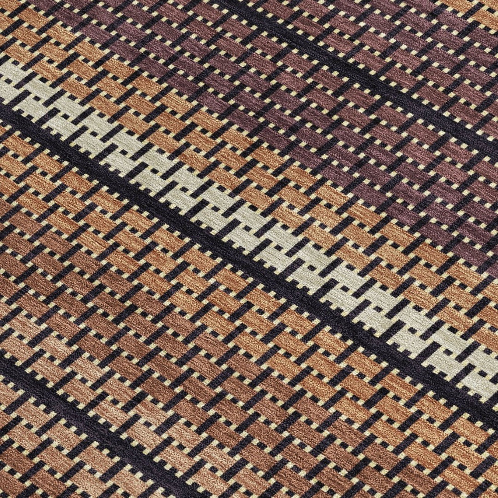 HomeRoots 9' X 12' Striped Washable Area Rug in Rust, Beige & Black - Durable Indoor/Outdoor Carpet for All Spaces 691612
