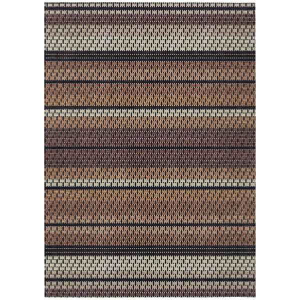 HomeRoots 9' X 12' Striped Washable Area Rug in Rust, Beige & Black - Durable Indoor/Outdoor Carpet for All Spaces 691612