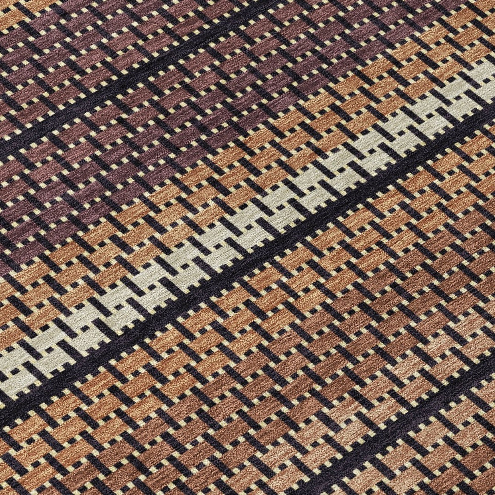 HomeRoots 9' X 12' Striped Washable Area Rug in Rust, Beige & Black - Durable Indoor/Outdoor Carpet for All Spaces 691612