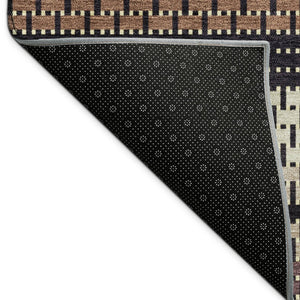 HomeRoots 10' X 14' Striped Washable Area Rug in Rust Beige & Black - Indoor/Outdoor Durability & Style! 691613