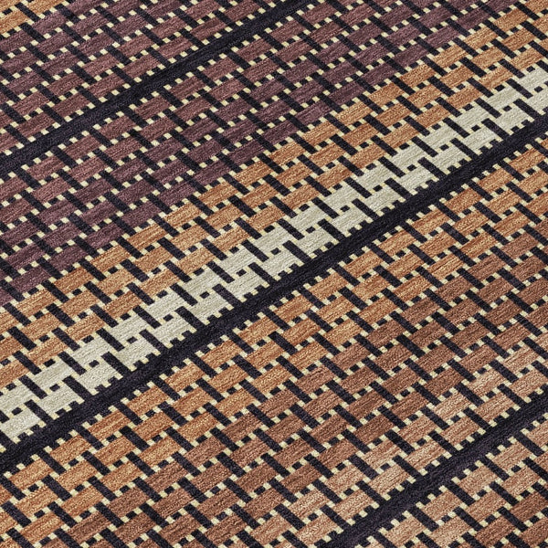 HomeRoots 10' X 14' Striped Washable Area Rug in Rust Beige & Black - Indoor/Outdoor Durability & Style! 691613