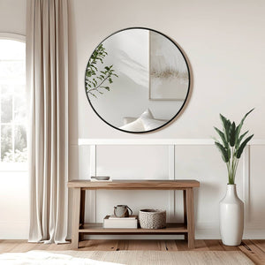 HomeRoots 31" Modern Black Metal Round Accent Mirror - Elegant Design for Contemporary & Industrial Spaces 691617