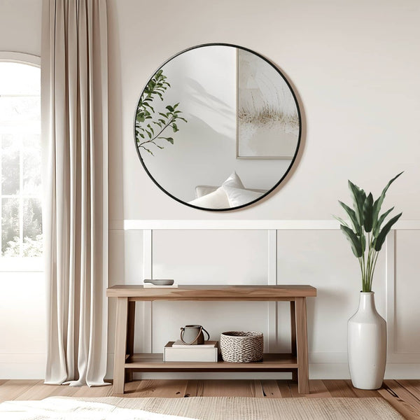 HomeRoots 31" Modern Black Metal Round Accent Mirror - Elegant Design for Contemporary & Industrial Spaces 691617