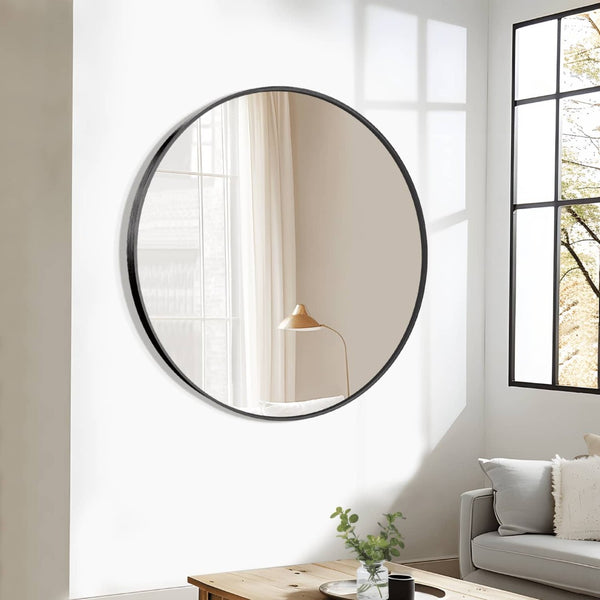 HomeRoots 31" Modern Black Metal Round Accent Mirror - Elegant Design for Contemporary & Industrial Spaces 691617