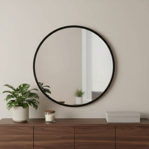 HomeRoots 31" Modern Black Metal Round Accent Mirror - Elegant Design for Contemporary & Industrial Spaces 691617