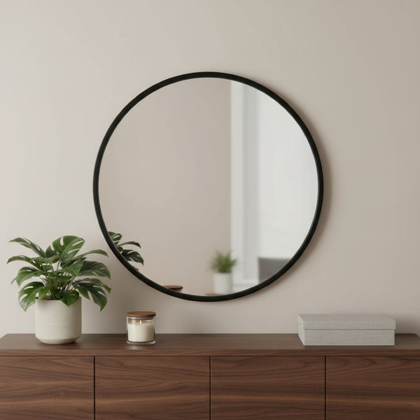 HomeRoots 31" Modern Black Metal Round Accent Mirror - Elegant Design for Contemporary & Industrial Spaces 691617