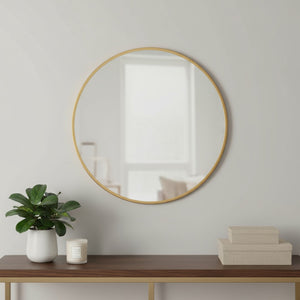HomeRoots 31" Gold Metal Round Framed Accent Mirror - Elegant Design for Home & Office Décor, Brighten Any Space! 691618