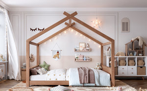 English Elm Queen House Shaped Floor Bed Solid Pine Frame Montessori Kids Bedroom No Box Spring W1580P438812