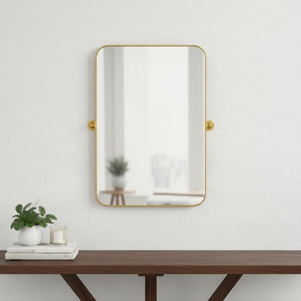 HomeRoots 32" Elegant Gold Iron Framed Accent Mirror – Modern Design for Home, Office & Hospitality Spaces 691620