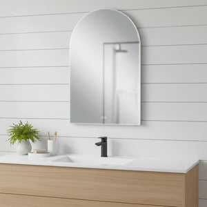 HomeRoots 39" Frameless Lighted Bathroom Vanity Mirror – Stylish Arched Design for Grooming and Ambiance 691621